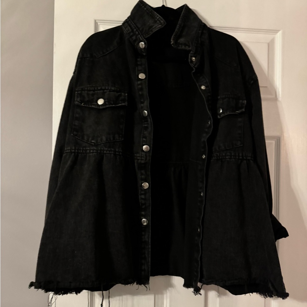 Maevys Denim Button Down Shirt Jacket - L / Black